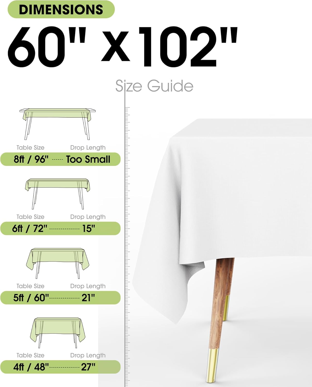 Pureegg Rectangle Tablecloth - Durable 60" x 102" Polyester for Outdoor Parties & Weddings | 2 Pack, White