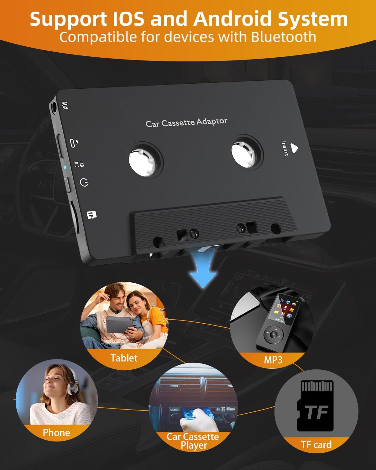 Mimlevey 5.1 Cassette Cassette Cassette MP3, Car Audio Bluetooth Receiver, Bluetooth Adapter for Car Tape Player