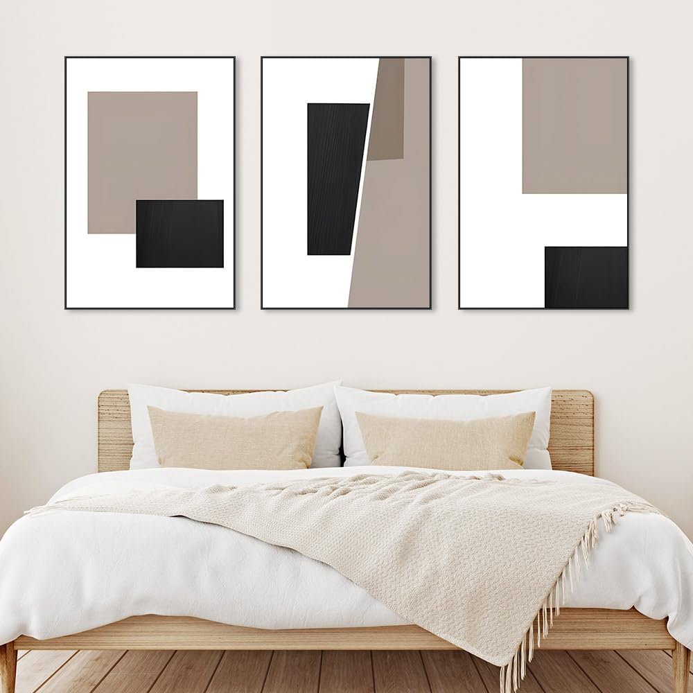Skiennix Canvas Framed Wall Art - Geometric Black and White Abstract Decor | Large 24 x 32 Inch for Living Room & Office