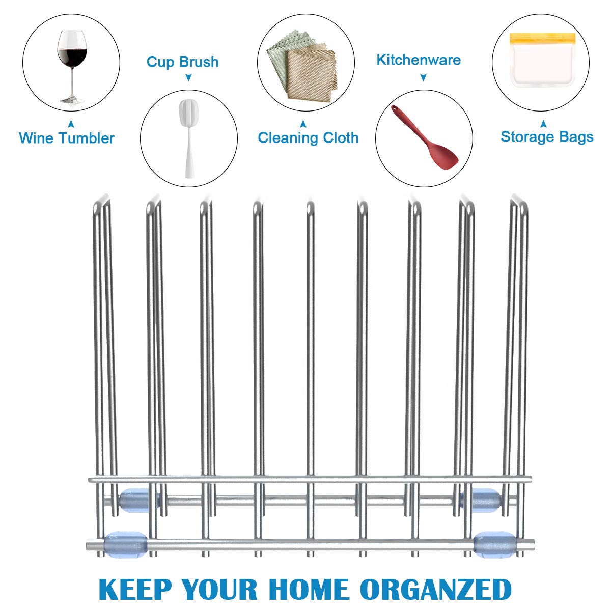 Reusable Storage Bags Rack, Drying Rack for Storage Bags, Stainless Stand for Reusable Freezer Containers & Vacuum Sealer Bags , File Organizer Desktop Storage, Kitchen Storage & Organization (Silver)
