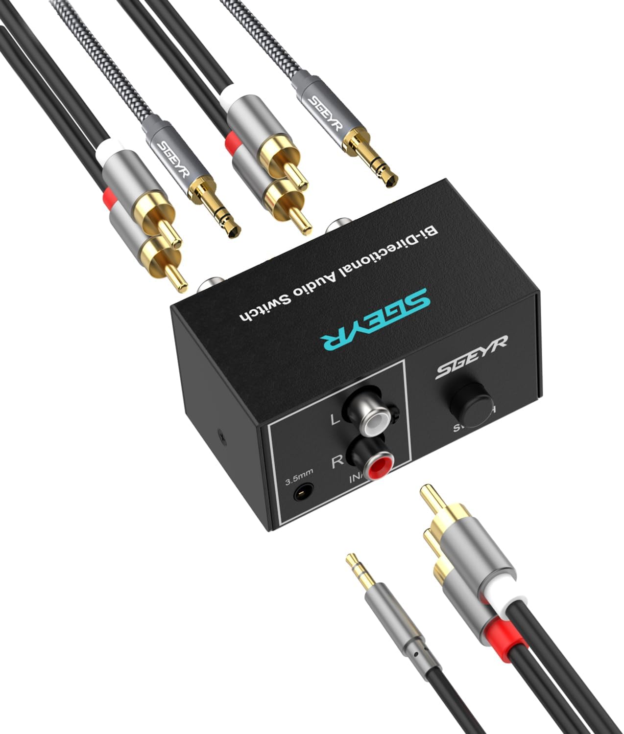 SGEYR 2 1 3.5mm RCA Switch in Out RCA switcher Selector Aux + RCA L/R Bi-Directional Stereo Audio Switcher A/B Analog