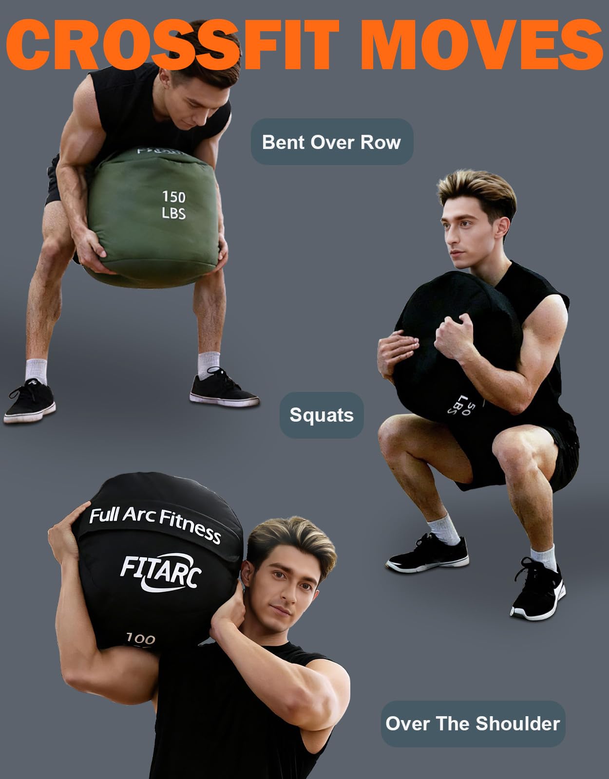 Fitarc Sandbag Workout Bag,Sandbag Training, Sandbags for Fitness,Round Sandbags for Weight Training,Round Sandbag,Cross-Training & Exercise, Workouts Equipment Sand Not Included (Black 50LB)