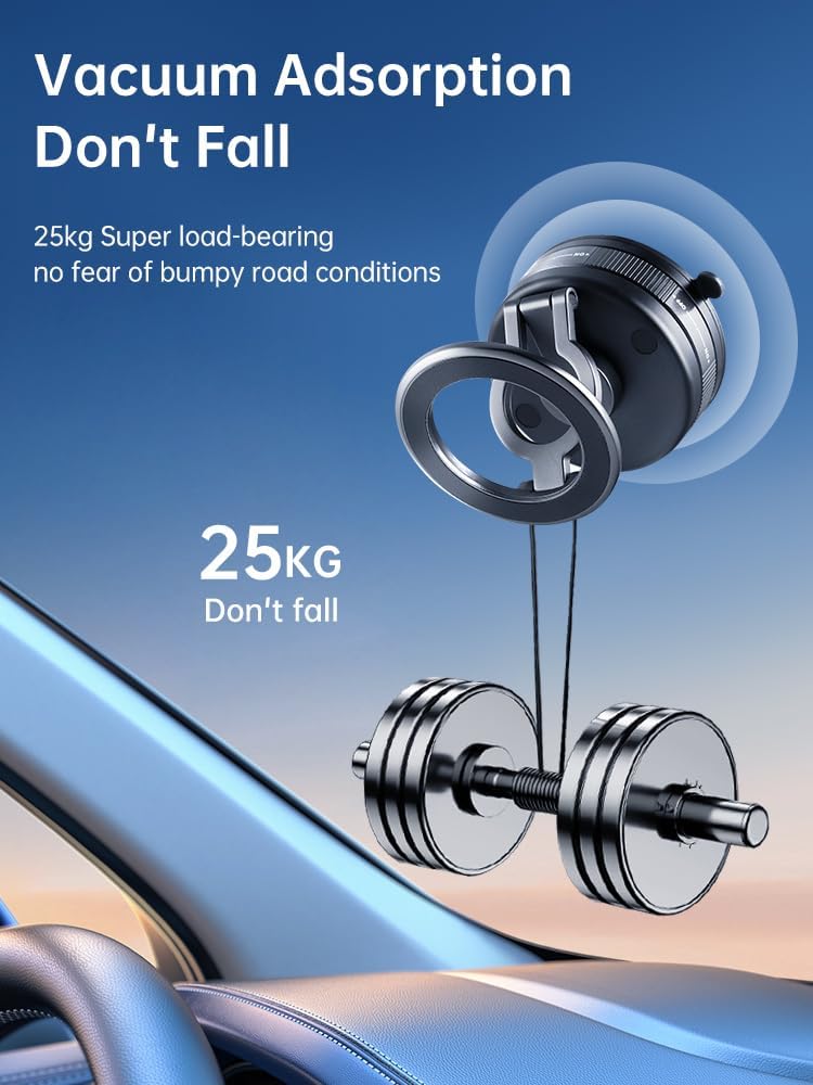 Caiwongtech 360 Vacuum Magnetic Suction Phone Holder, Rotatable Foldable Retractable Hands-Free Suction Cup Phone Mount