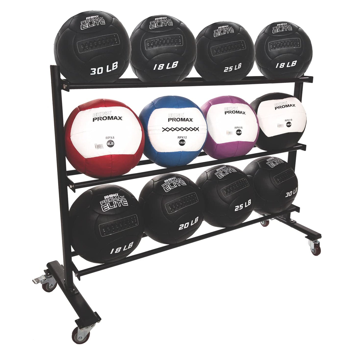Champion Sports Three Tier Ball Storage Rack with Swivel Caster Wheels