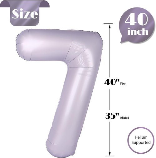 Lilac Number 7 Foil Balloon - 40 Inch Giant 7th Birthday Party Decoration for Kids