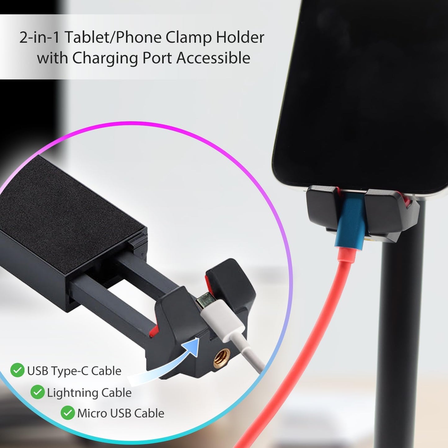 Kado 2-In-1 100x100mm 75x75mm 360 Metal Portable Monitor Stand Tripod, Phone/Tablet Clamp Portrait/Landscape, Wall/Arm