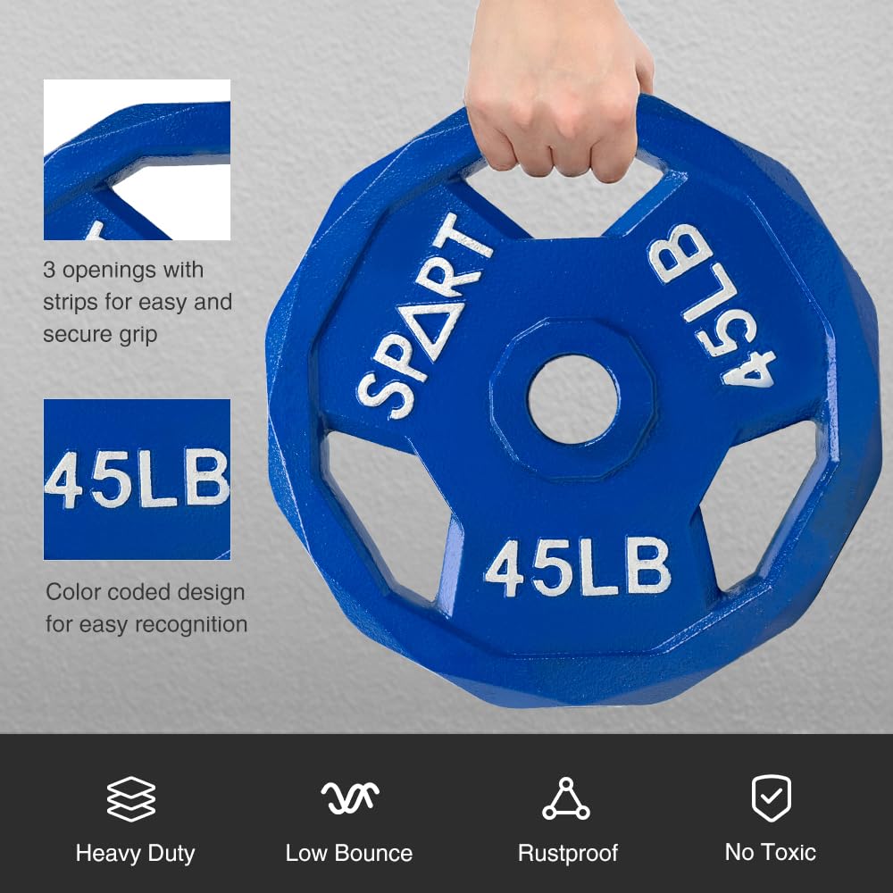 SPART Color Coded Weight Plate 105LB Combo Set, 2-Inch Cast Iron Metal Weight Plates for Barbell,Solid Cast Iron Olympic Weight Plates for Strength Training, Weightlifting, Crossfit