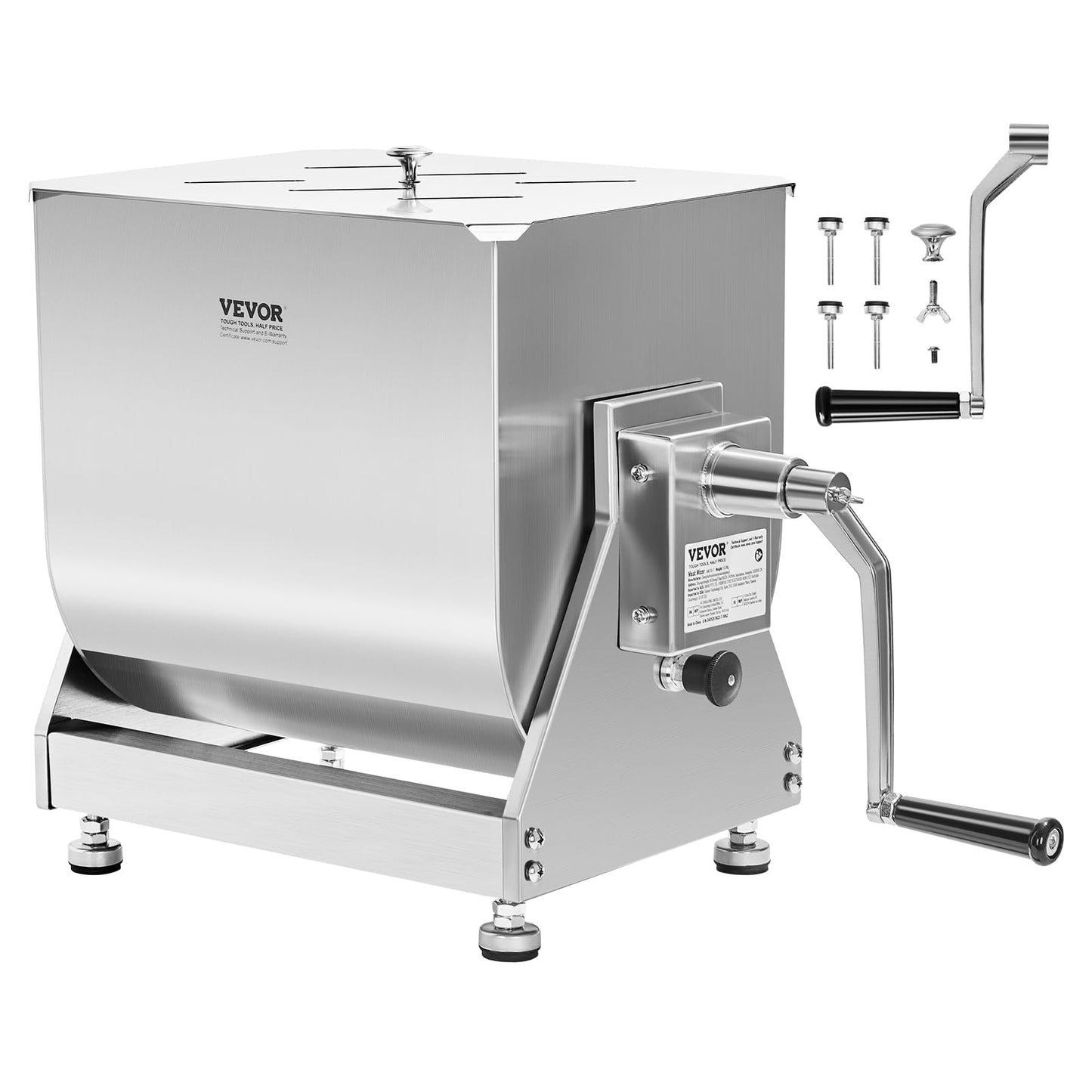 VEVOR Manual Meat Mixer, Tilt Tank Meat Mixer, 60 lbs Max. Meat Mixing Capacity, Stainless Steel Meat Processing Equipment, Sausage Mixer Machine with Lid and Handle, Ground Beef Hand Mixer, Silver