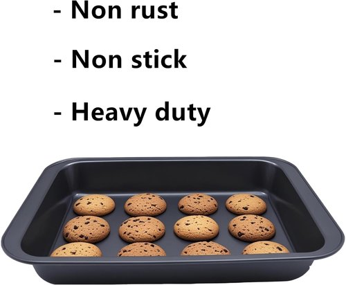 Heavy Duty Nonstick Baking Pan Set by [Brand Name] - 4 Pack Rectangle Carbon Steel | 12.6 x 8.6 Inch for Brownies, Lasagna & More