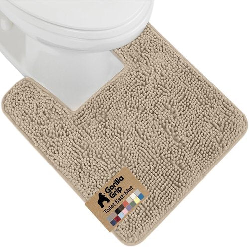 GORILLA GRIP Bath Rug Mat - Plush Absorbent Shaggy Chenille for Square Toilet Base - Gray Beige, Machine Washable