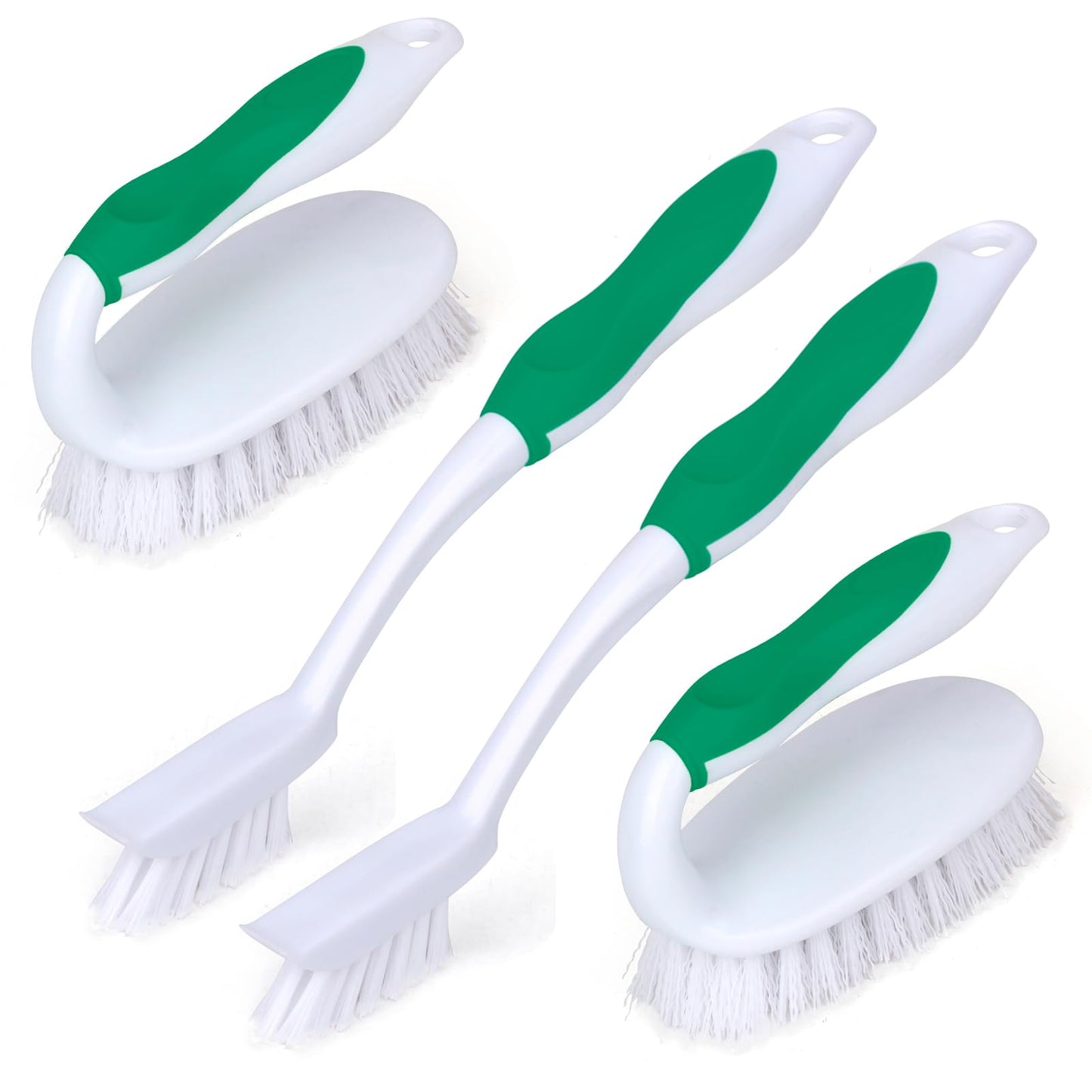 HileSwan Scrub Brush Set, 4 Pack Deep Cleaning Brush Kit - 2 Scrub Brush, 2 Tile & Grout Brush with Built-in Scraper, Household Commercial Scrubber for Floor, Shower, Pool Wall, Tub (Green)