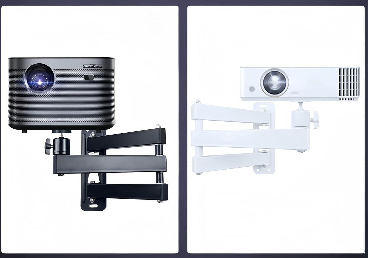 1/4" 360 (7.87"+7.87" 1/4" Foldable Projector Wall Mount | White Heavy-Duty | Screw | Rotatable | Universal for Mini