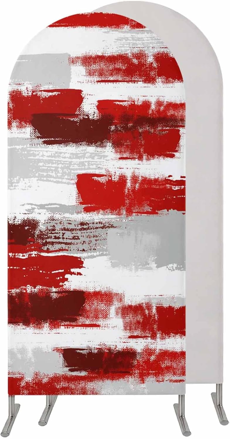 Jnbasdffb 6.6 Red Abstract Wedding Arch Cover, Stretchy Spandex Arch Backdrop Stand Covers FT, Grey Modern Mottled Art