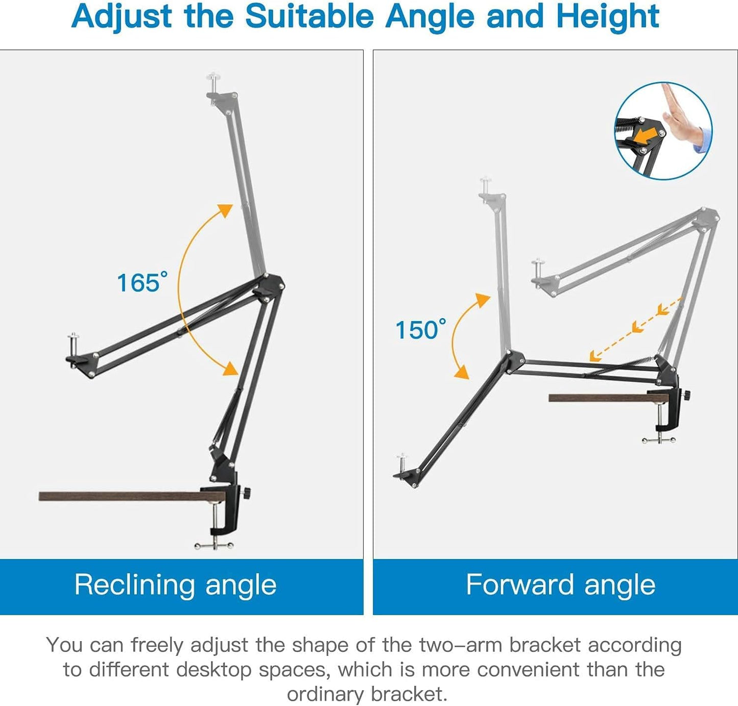 Etubby C920 C930 C922 C615, 1/4" Webcam Stand Desktop Adjustable Suspension Boom Scissor Arm Camera Clamp Webcam Mount
