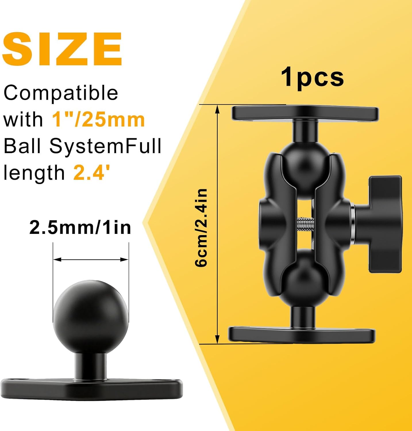 fccairms 1" 360 Metal Double Socket Arm Compatible RAM Mount Arm, Double Ball Adapter, Rotation, Extension Rod