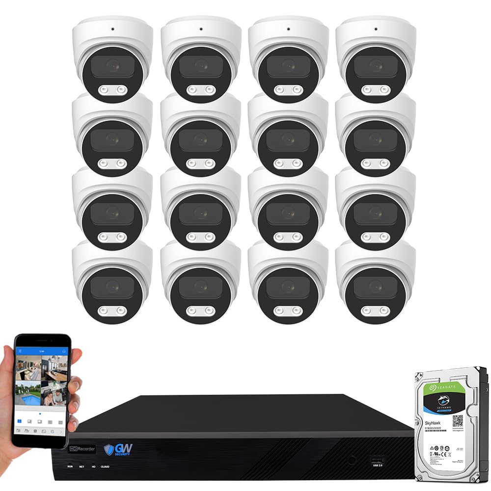 GW Security 16 Channel 12MP NVR 4K Security Camera System with 16 x 8MP PoE Spotlight Color Night Vision Outdoor/Indoor Microphone Dome Cameras, Smart AI Human/Vehicle Detection