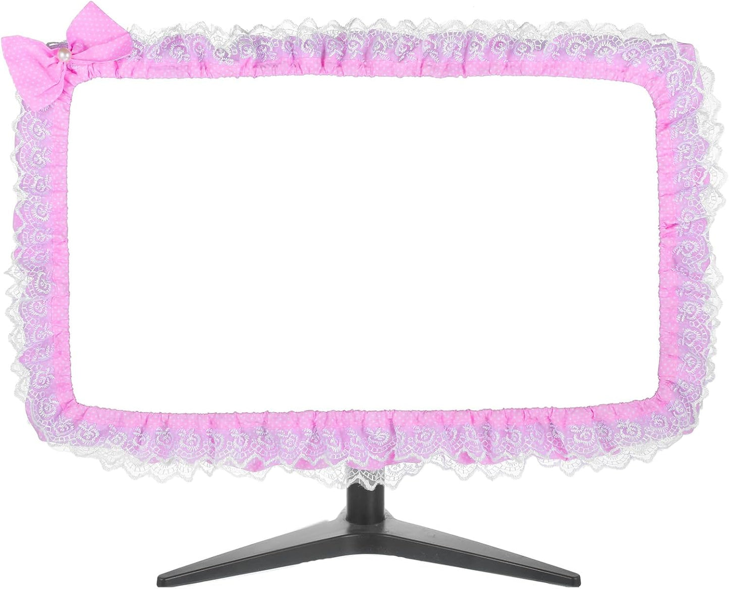 Apojgitn Cute Lace Monitor Cover, Pink Kawaii Desk Accessories for Computer Monitor Decor, Elastic Screen Dust Cover