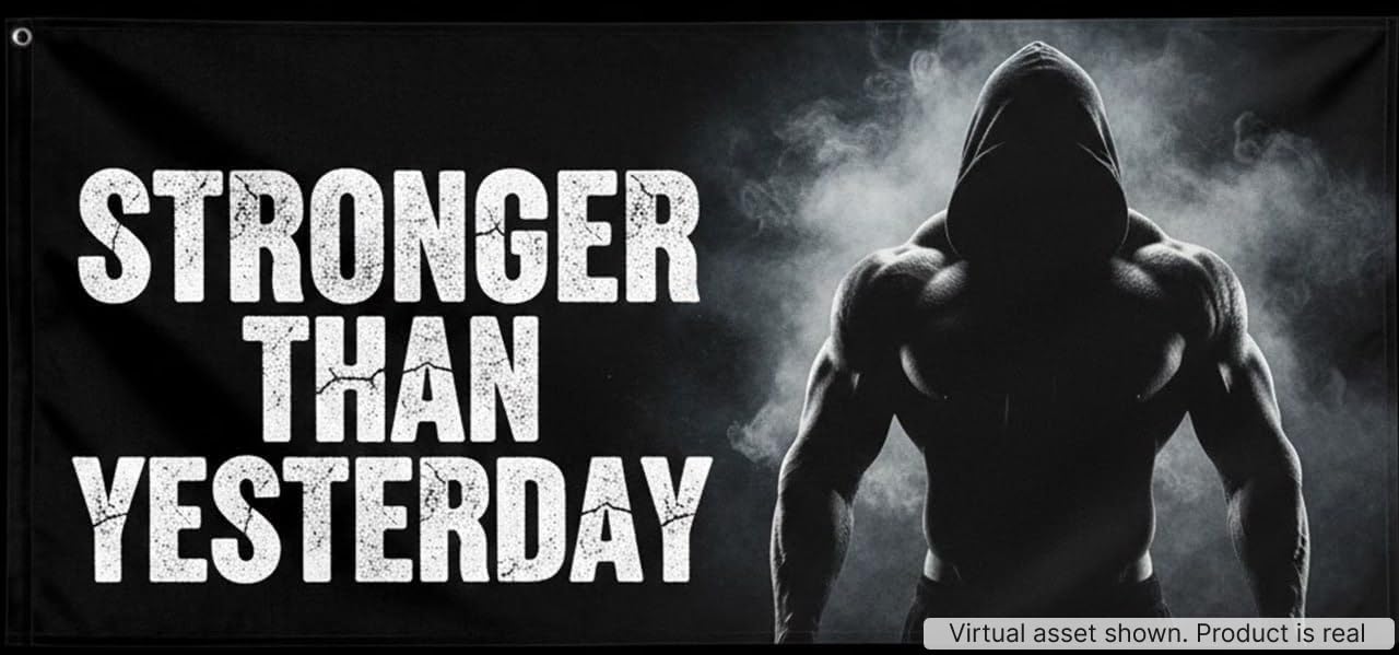 Stronger than yesterday Flag 3x5 Ft – Spartan Warrior Banner, Durable Polyester, UV Resistant, Double Stitched, Motivational Wall Decor for Gym, Home, or Man Cave