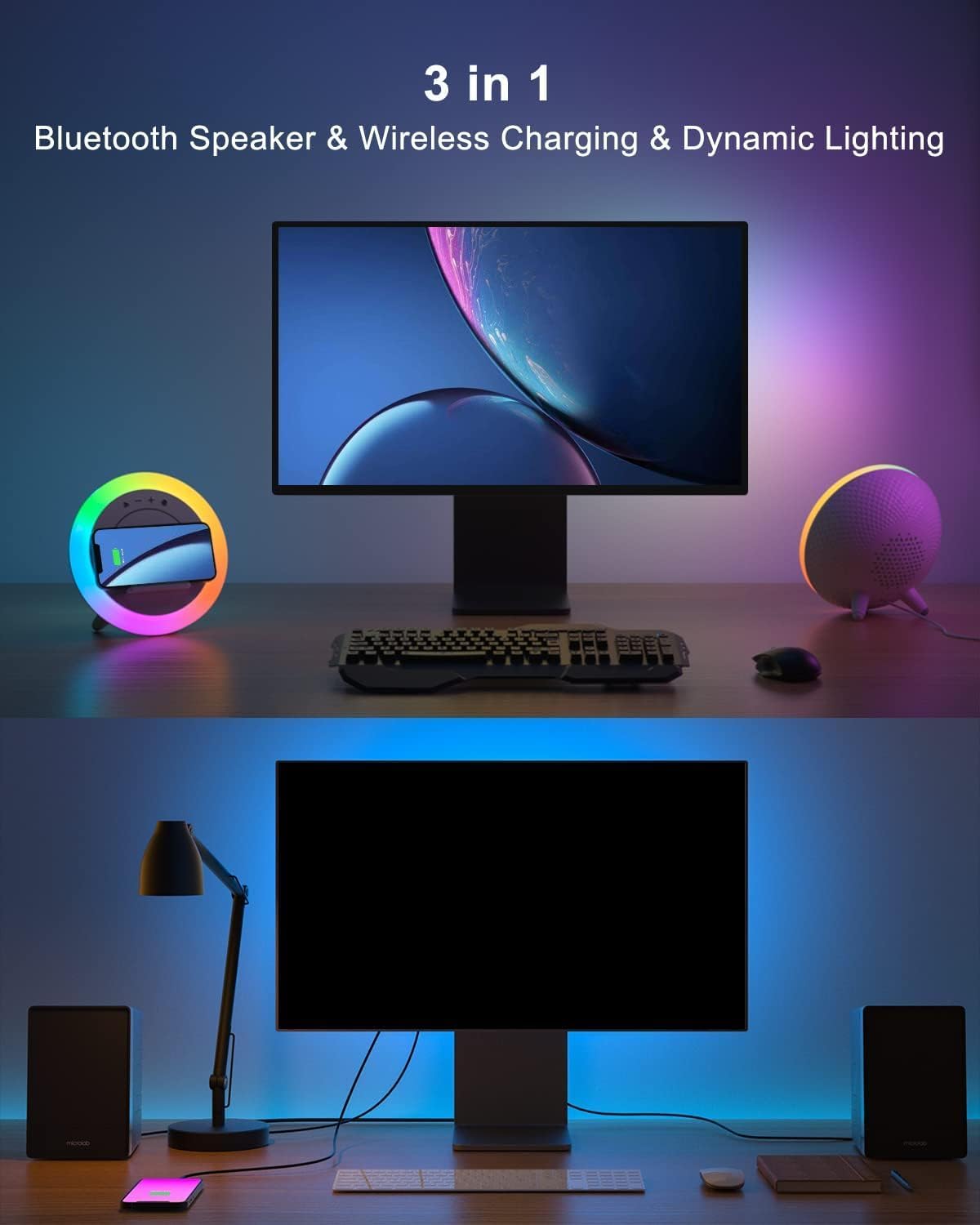 Swarmir Bluetooth Speaker Night Lights, Wireless Charging Kids Speaker, Color Changing Modern Bluetooth Lamp,Teenage