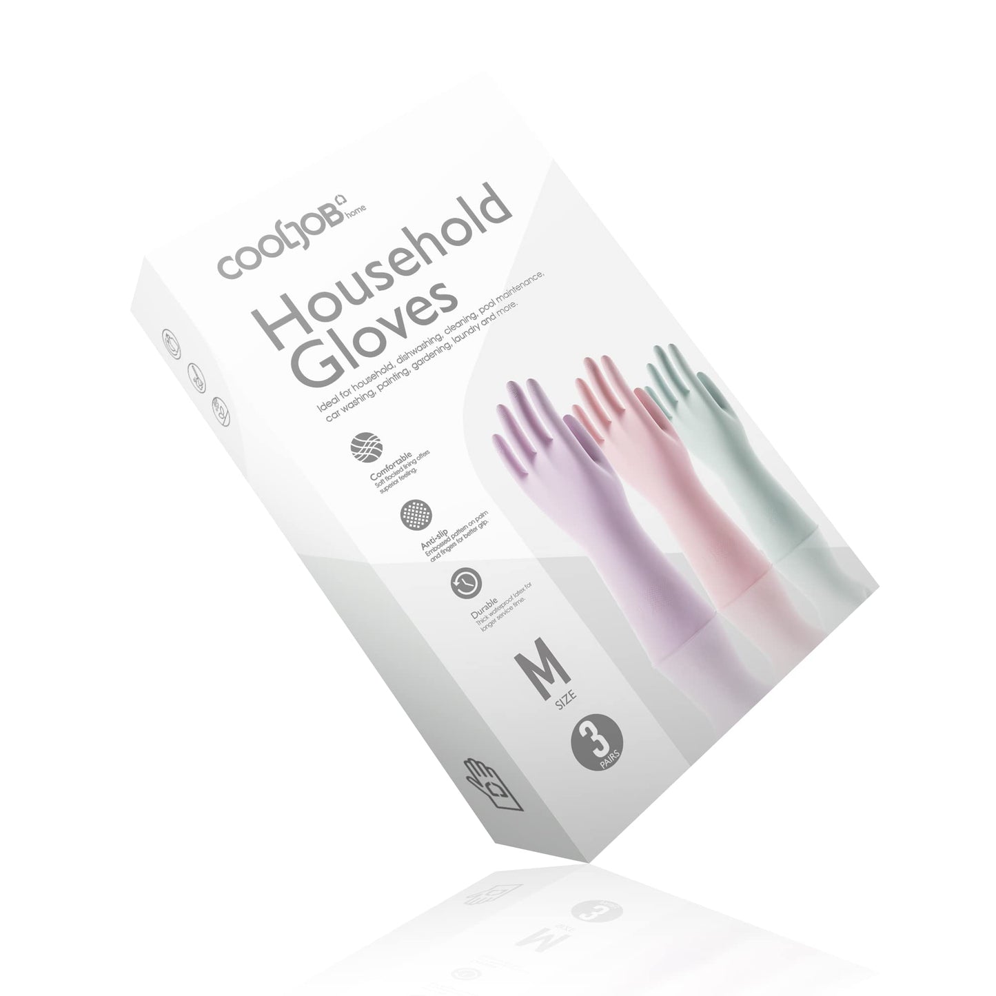 COOLJOB 3 Pairs Colorful Household Gloves with Cotton Liner & Non-slip Grip, Water Resistant Reusable Dish Washing Rubber Gloves for Kitchen & Bathroom Cleaning, Medium