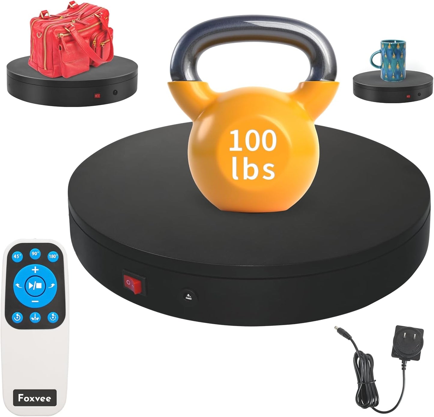 Foxvee 360 3D Scan,Photography,Showcase(7.87inch/Black) Remote-Controlled Motorized Turntable,Motorized Rotating