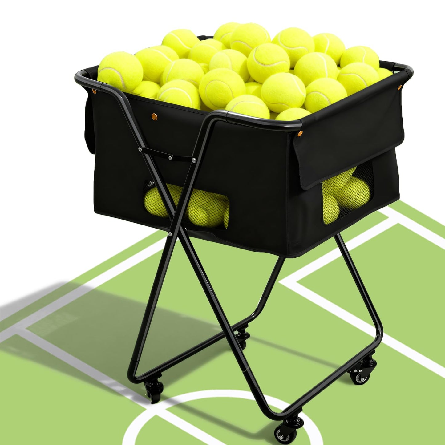 PRIJESSE Foldable Tennis Ball Hopper, Holds 170 Balls, Large Capacity Tennis Ball Hopper with Wheels for Baseball Softball Pickleball Training
