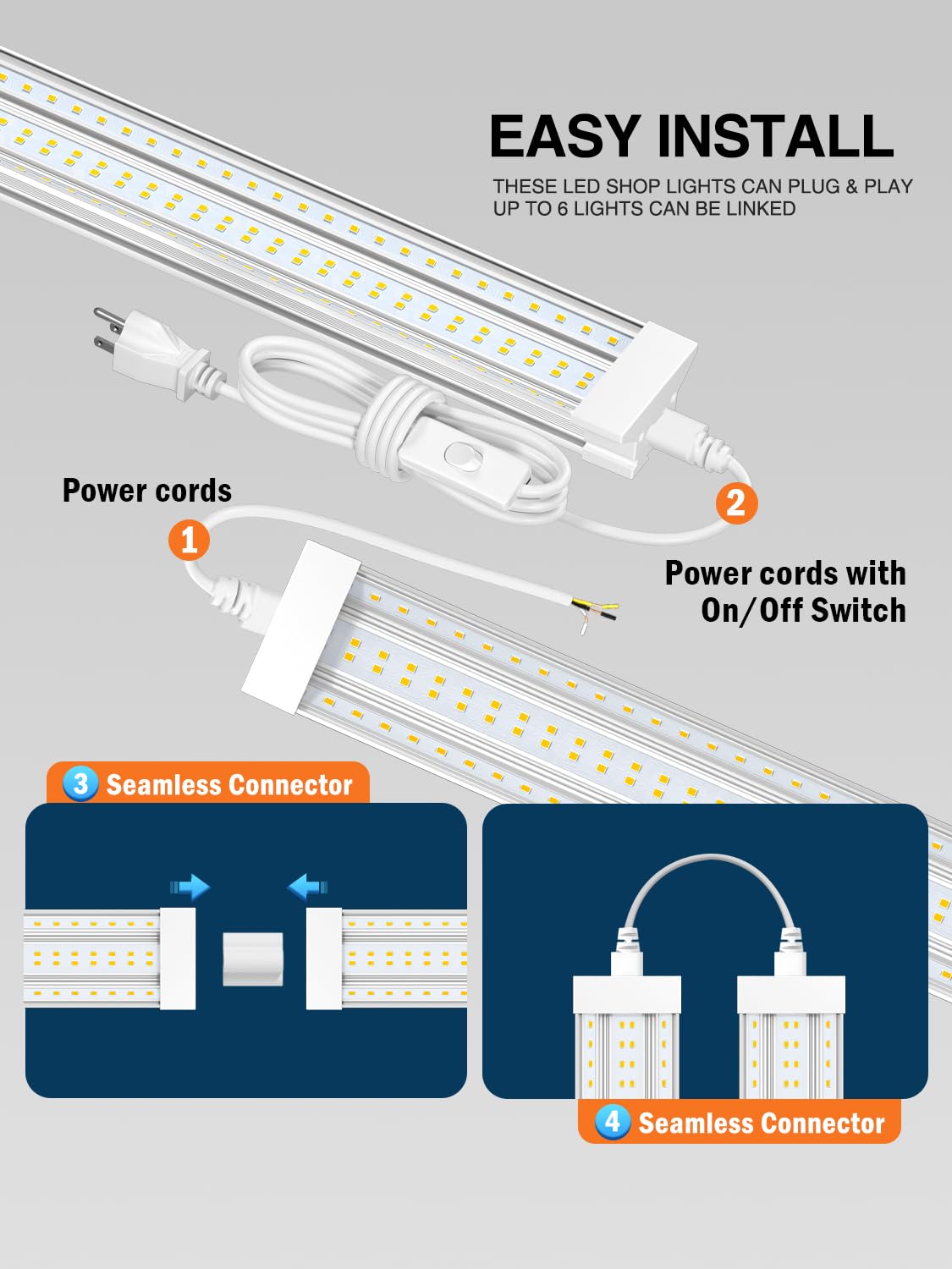 ELEKICO Super Bright New Upgrade Hanging | Surface Mount 8' 120w 5000k 20000lm 8ft Led Shop Light, Linkable Ceiling Lighting Garage Lights | Led Shop Lights 8ft for Garage Workshop Shop Warehouse