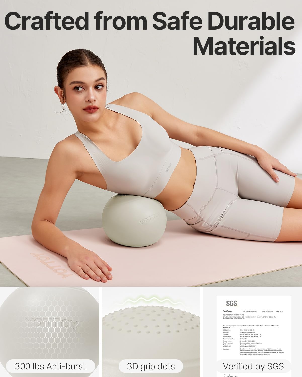 YOTTOY Small Exercise Ball，9-inch Pilates Ball with Anti-Burst Technology for Stability, Ideal for Yoga, Pilates, Physical Therapy & Home Workouts (White)