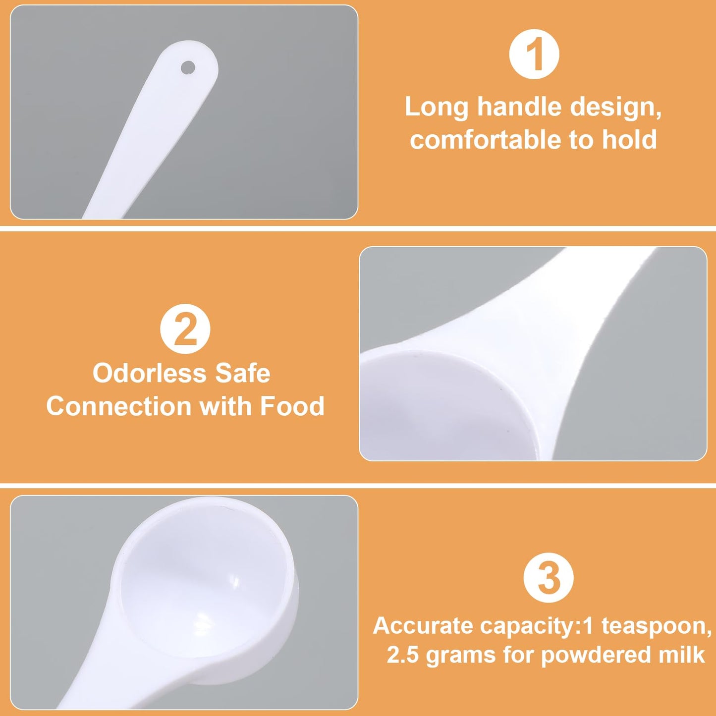 Maxdot 200 Pcs Teaspoon Measuring Spoons Bulk Reusable Plastic Scoop Measuring Spoons Long Handle Plastic Scoop for Cosmetics Coffee Sugar Spices Protein((5 ml / 5 cc/ 1 Tsp)