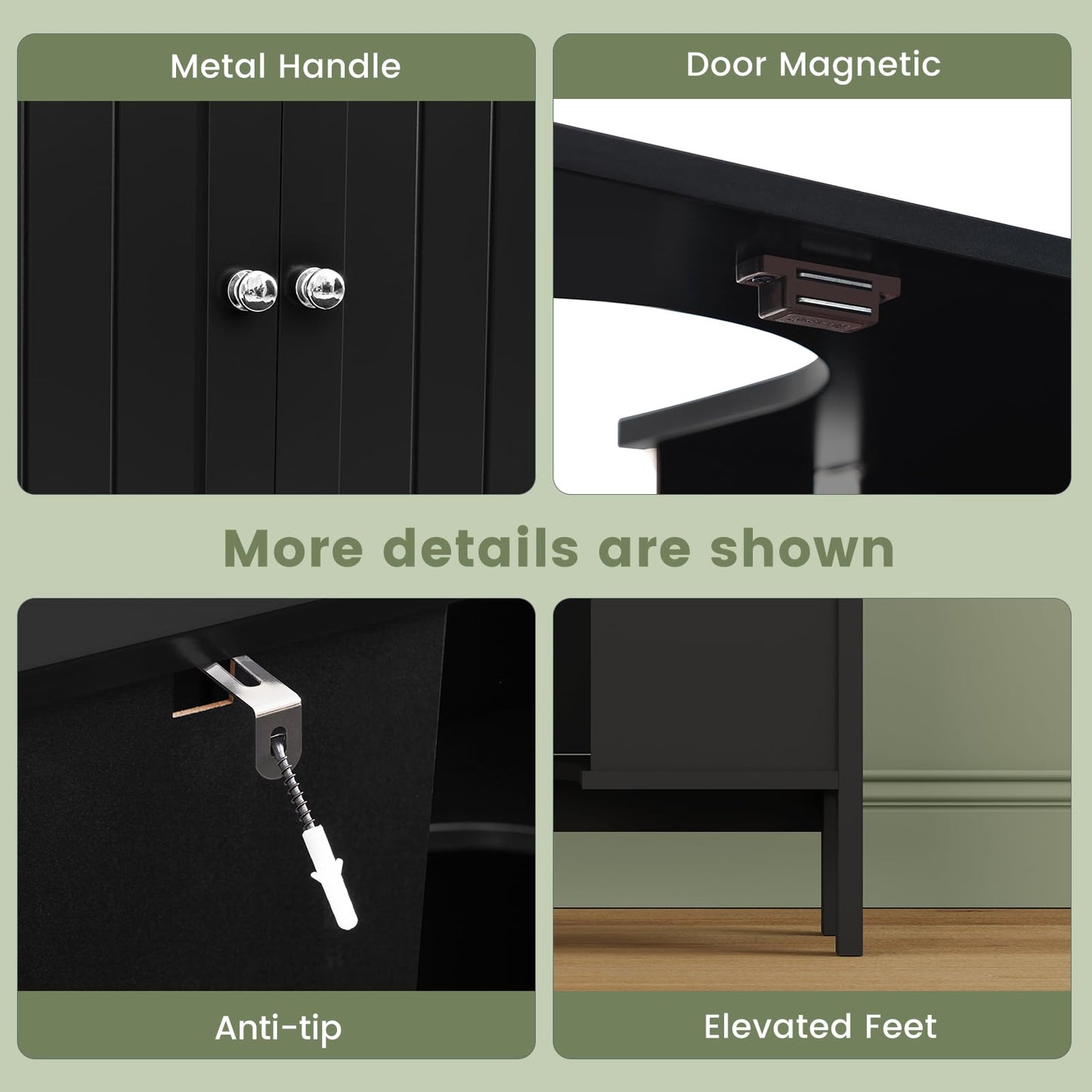 Iwell Pedestal Sink Storage Cabinet with 2 Doors and Shelf, Under Sink Cabinet, Bathroom Sink Cabinet with U-Shape, Black