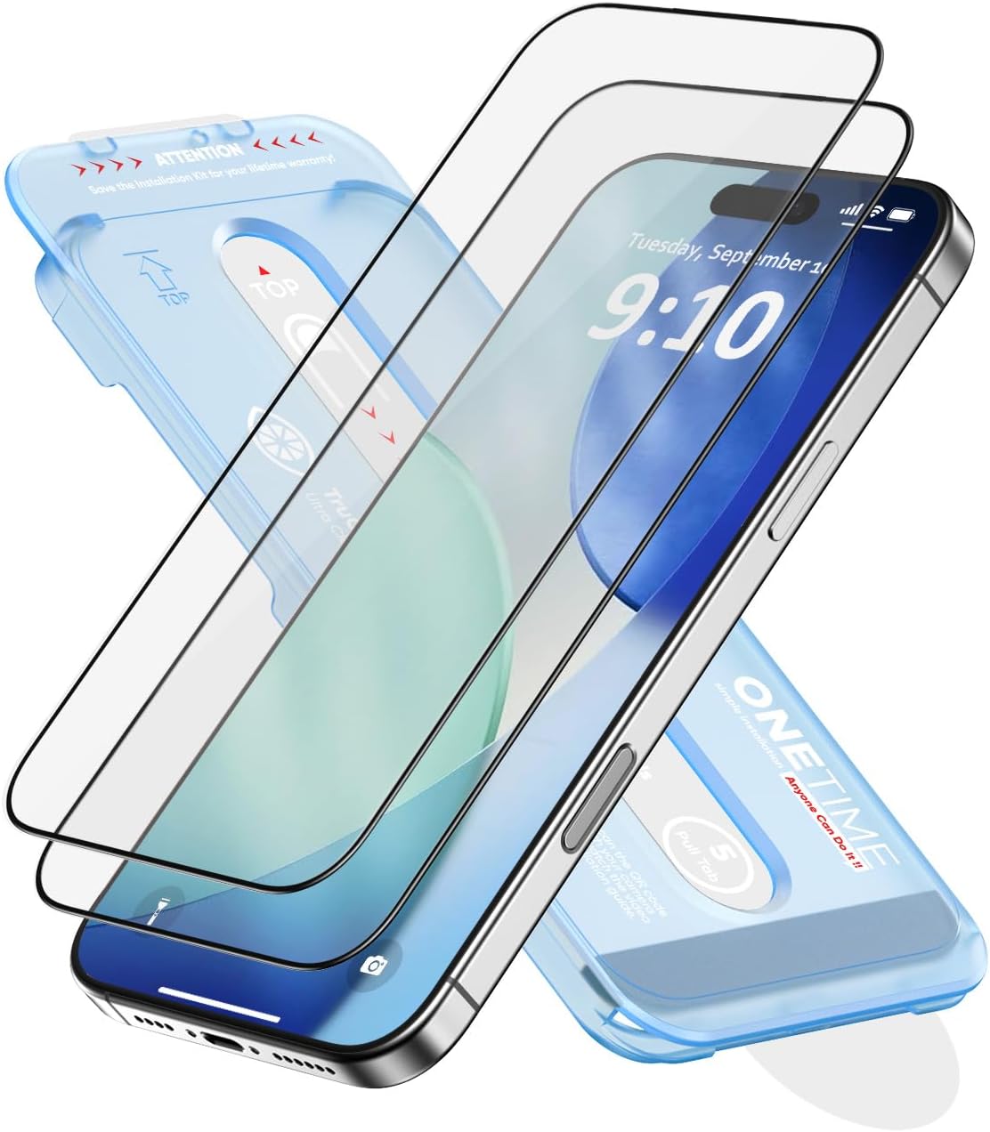 2 Pack 17 FLOLAB NanoArmour ONETIME for iPhone Pro Screen Protector, Tempered Glass, Ultra Clear, InfinityEdge-to-Edge