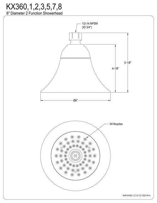 Kingston Brass Watersense KX361 6-inch Diameter High Velocity Aeroflow Shower Head, Polished Chrome