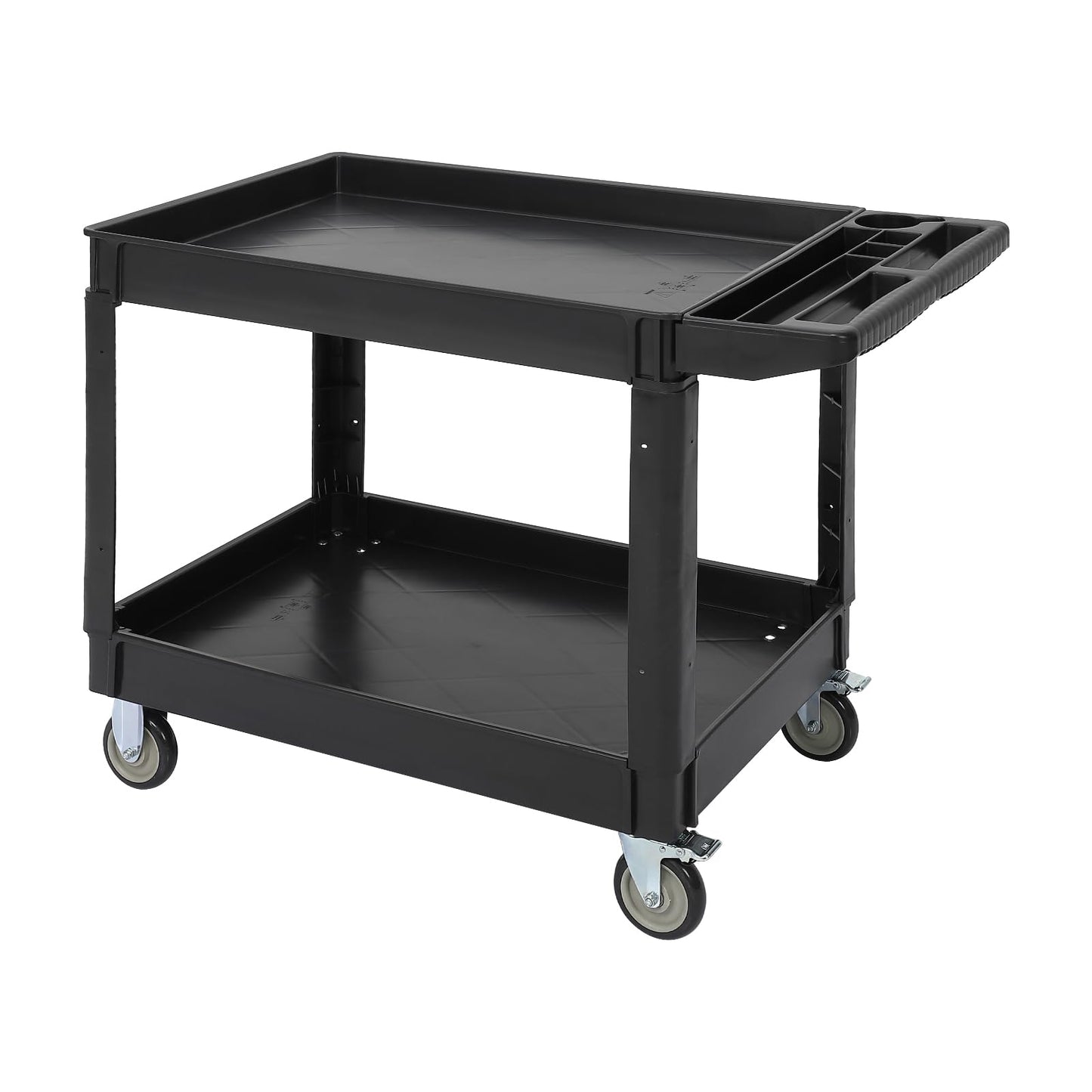 GarveeHome Service Cart 500-Lb Utility Service PP Rolling Cart with Two Trays and Brake Wheel for Warehouse/Garage/Cleaning/Manufacturing，45" 25" Black