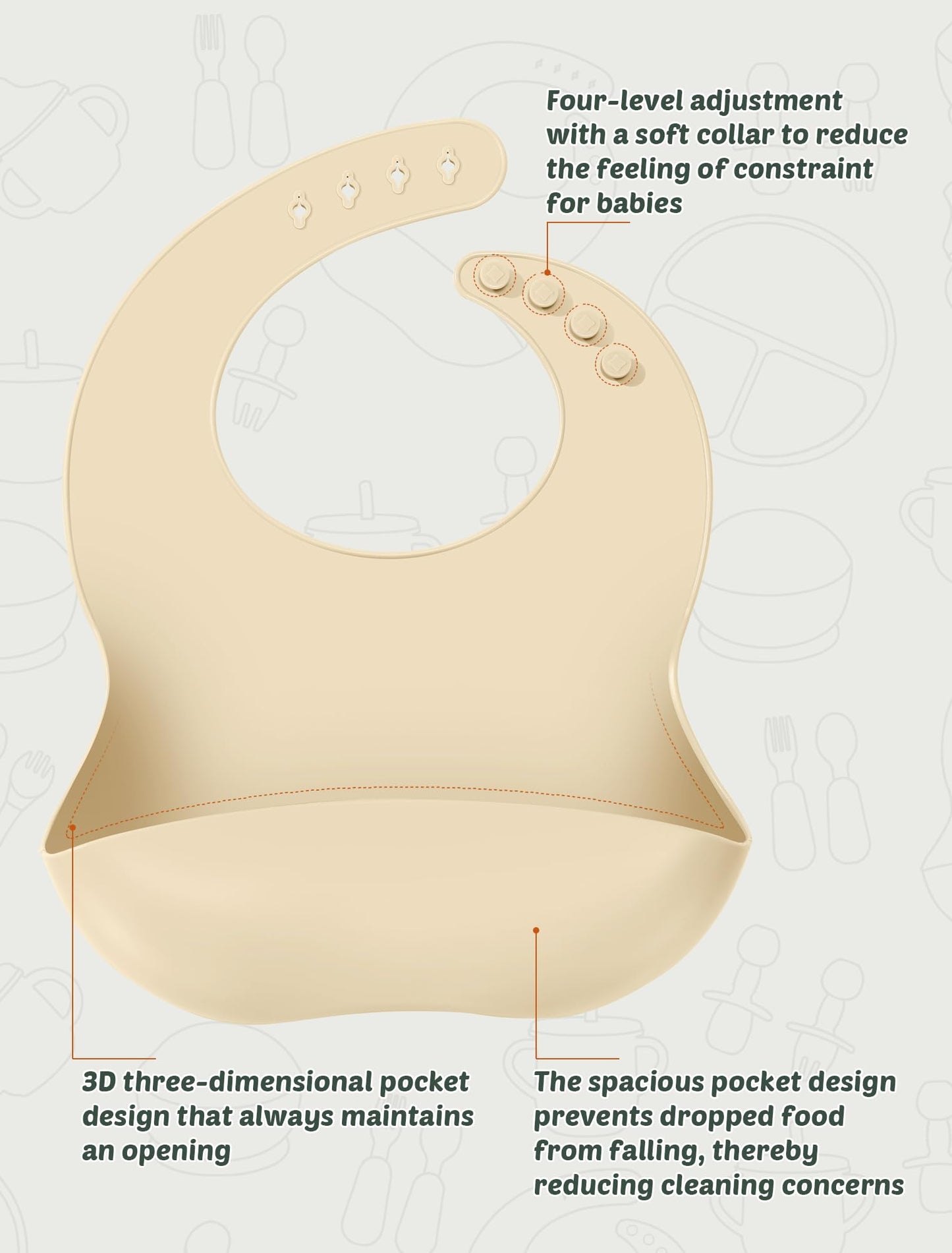 JELLDJK Silicone Baby Feeding Set 9 Pcs, Spill-Proof Suction Plate, Bowl, Bib, Silicone spoon&forks, Wooden Spoons&forks, Training cup with straw and Sippy Cup, Baby Eating Utensils (Beige)