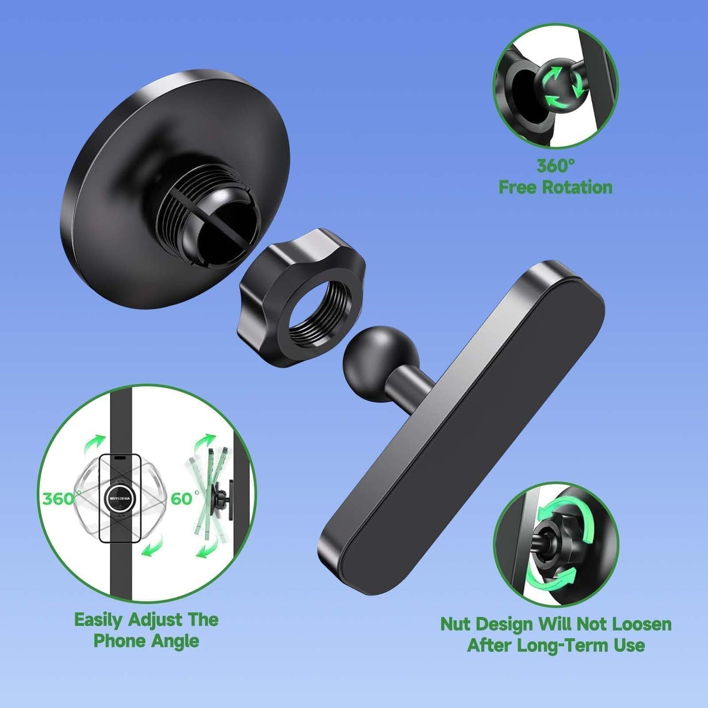 MBYLOEBA Magnetic Golf Cart Phone Holder & Gym Mount - N52 Strong Magnet for Any Metal Surface, Versatile Golf Cart Accessories, for Dad, Fits MagSafe iPhone 17-12 (Black)