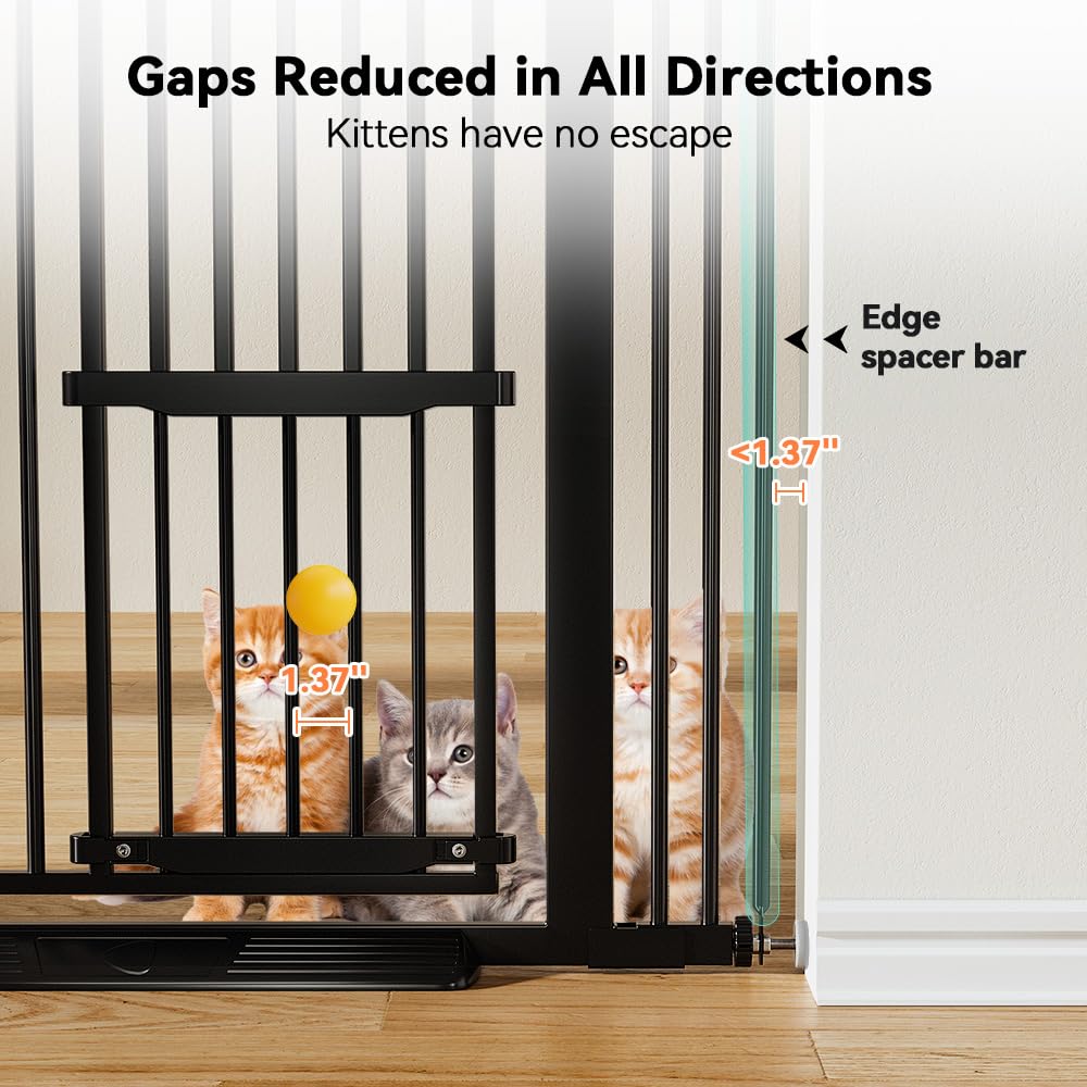 COMOMY 71" Extra Tall Pet Gate for Cats, 29.5-43" Extra Wide Cat Gate with Adjustable Cat Door, Pressure Mounted Easy Walk Through Pet Gate with Door for Stairs, Doorways, Kitchen(Black)