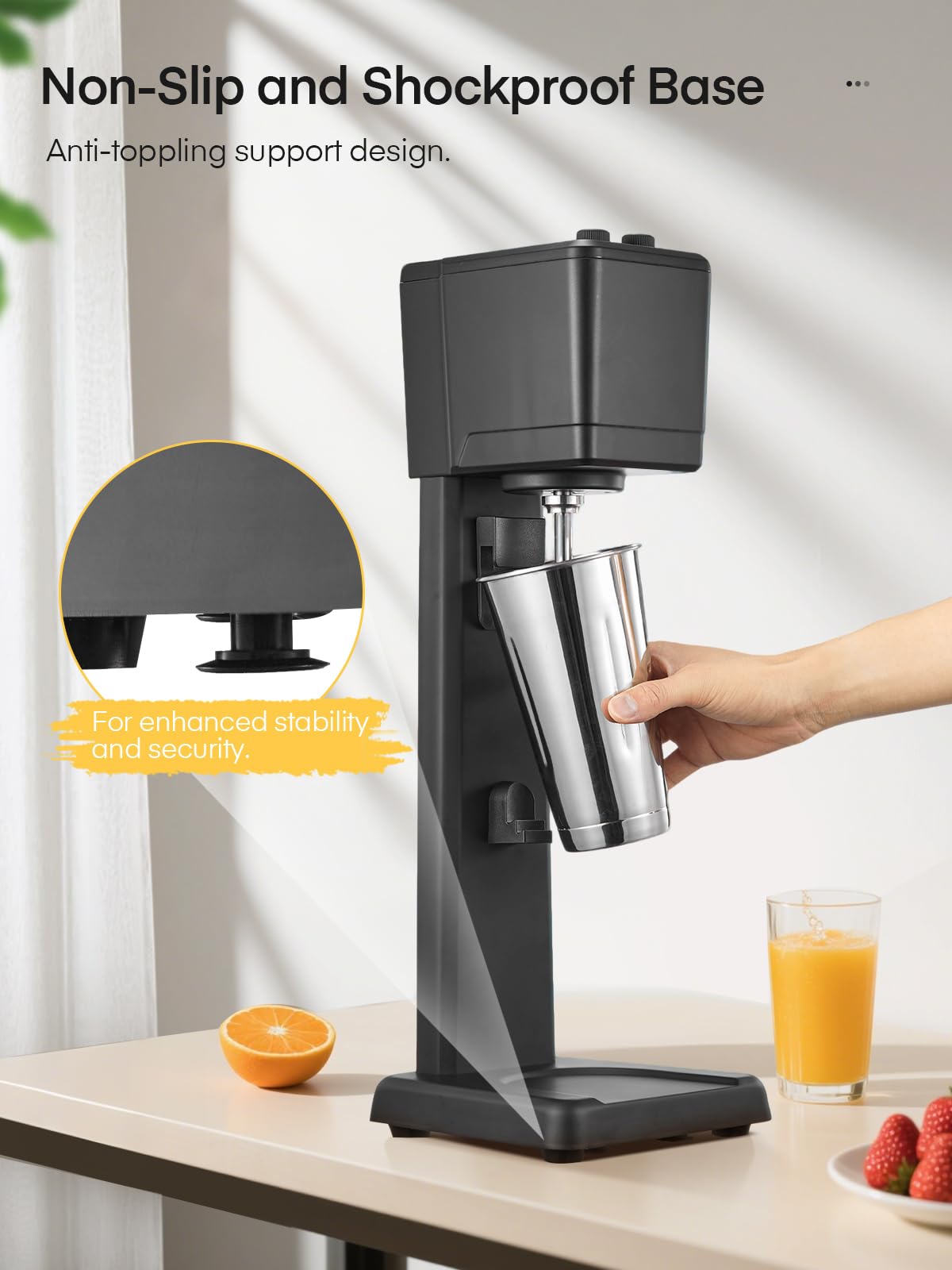 Milkshake Maker Machine, 375W Commercial Milk Shake Maker Mixer, Single Head Drink Mixer Blender Machine, 3-Speed Milkshake Blender with 27.7oz Stainless Steel Cup for Commercial