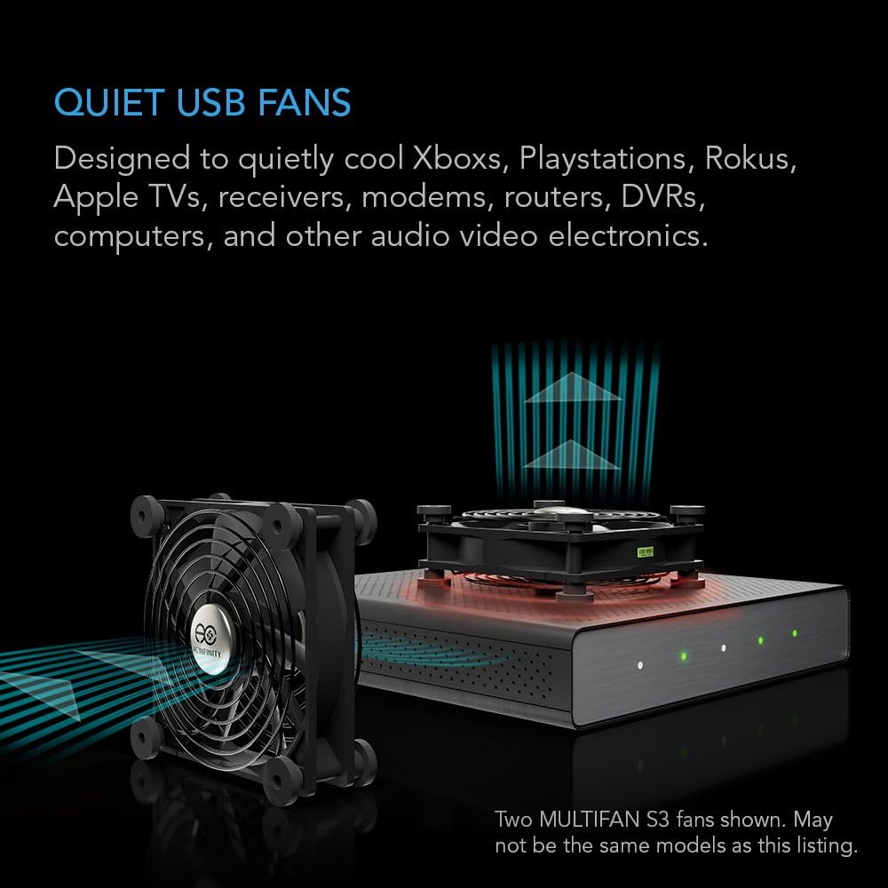 S7, 120mm AC Infinity MULTIFAN Quiet Dual USB Fan, UL-Certified for Receiver DVR PlayStation Xbox Computer Cabinet