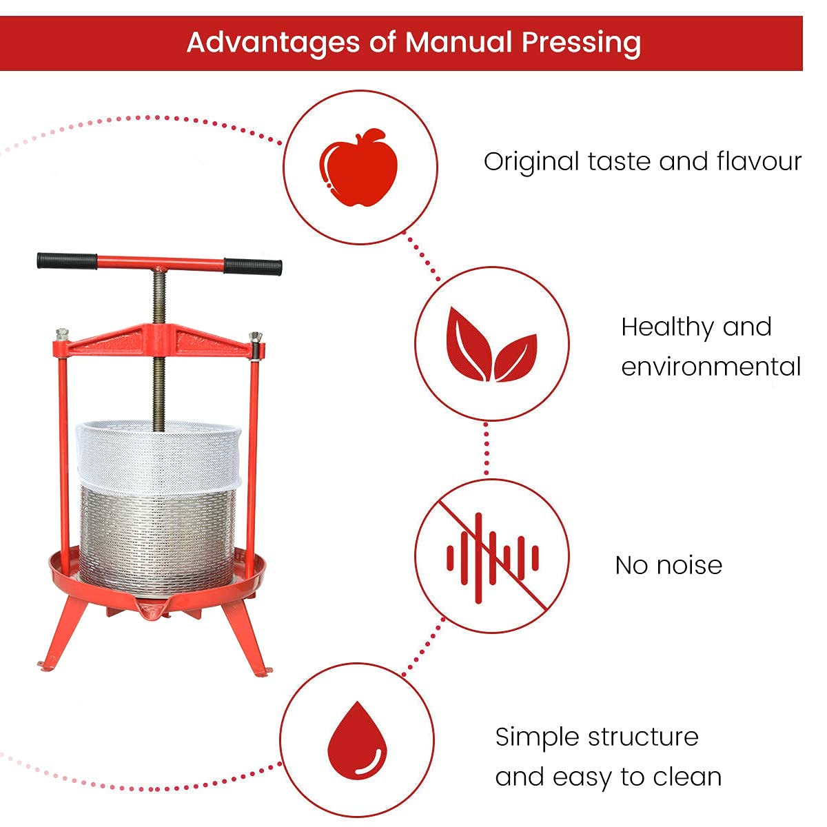 3.69 Gallon Heavy-duty Cross-beam Stainless Steel Fruit and Wine Press with 2 Pack Washable Filter Bag