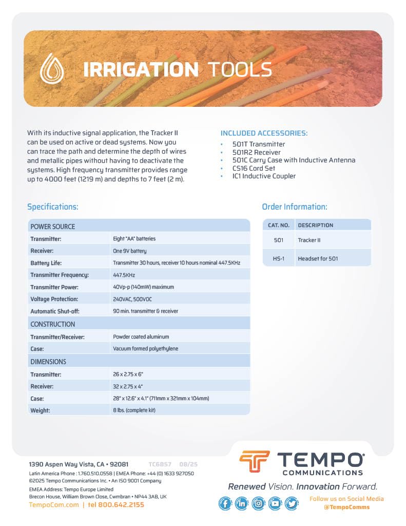 TEMPO Communications 501 Tracker II Underground Wire Locator, Buried Wire Locator, Underground Wire Tracer, Locate Wires 7 Ft Deep (2026 Model)