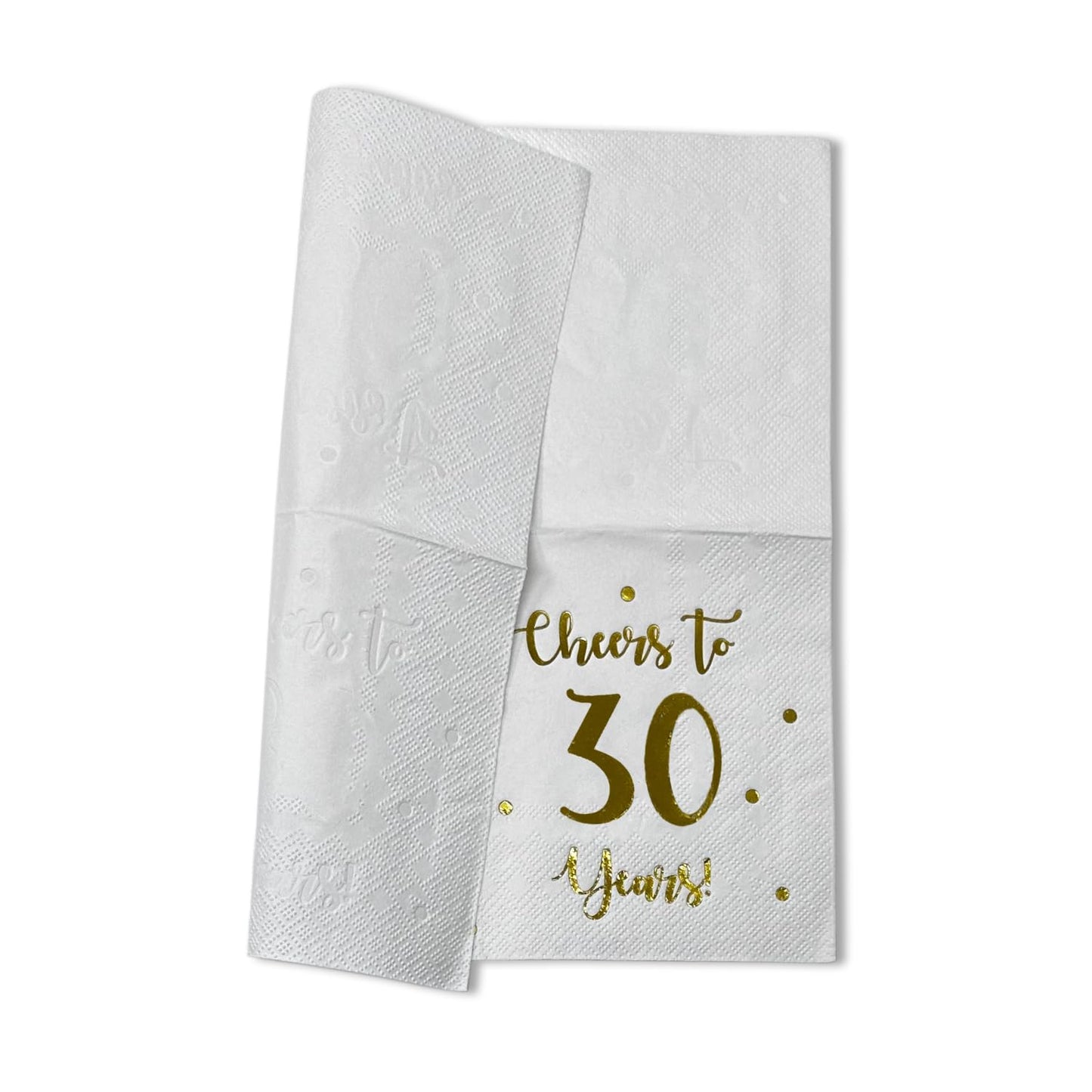 Cheers to 30 Years Cocktail Napkins | Happy 30th Birthday Decorations for Men and Women and Wedding Anniversary Party Decorations | 50-Pack 3-Ply Napkins | 5 x 5 inch folded (White)