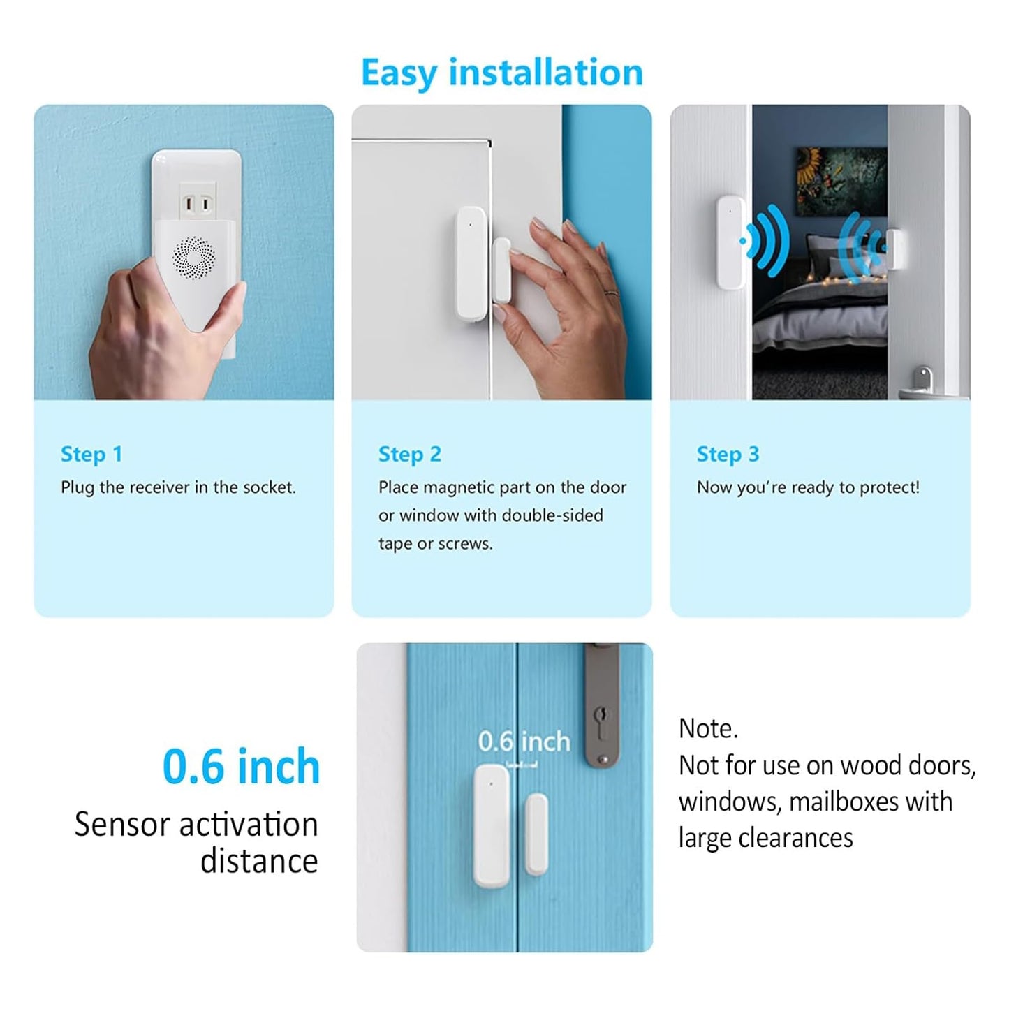 Wireless Door Chime for Business Entering, Door Open Alarm for Kid/Toddler Home Safety (500ft Range 51 Ringer) Door Dinger Buzzer Alert, 2 Receivers +1 Sensor