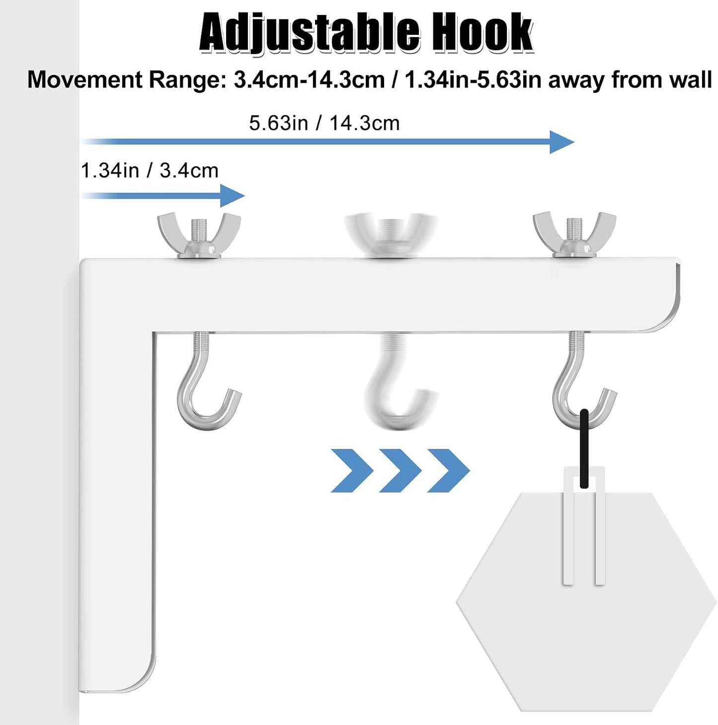 2-Be-Best 6 inch 84 lbs 38kg Universal Projector Screen Mount, Adjustable with More Hooks Projector Screen Wall Mount