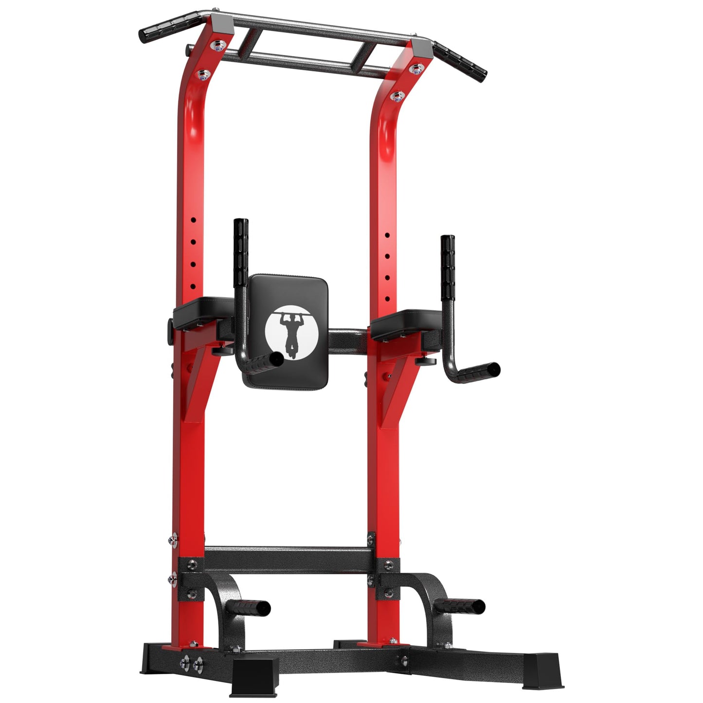 DlandHome Power Tower Pull Up Bar Station, Heavy Duty Adjustable Height for Home Gym Strength Training Equipment 330LBS Weight Capacity, Pull Up Dip Station, Red