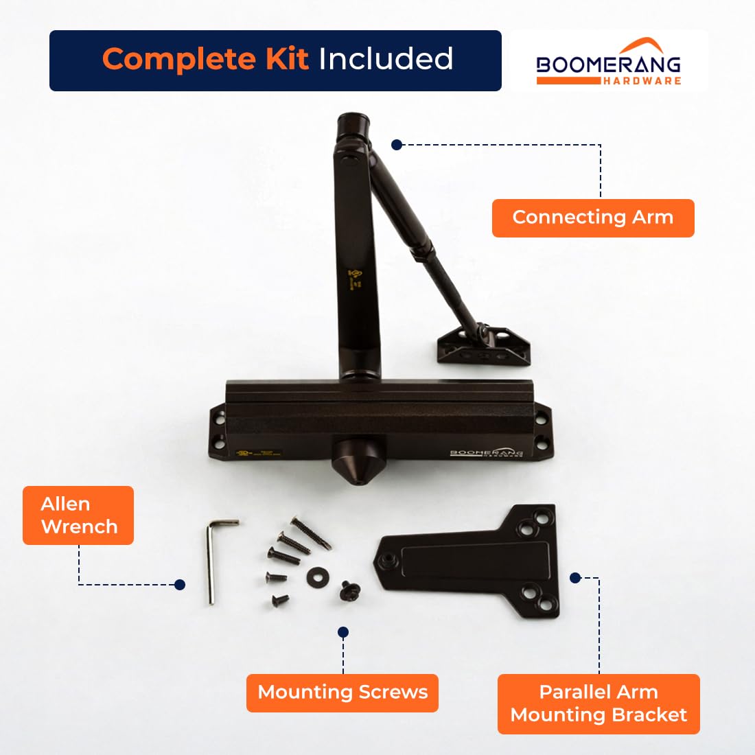Boomerang D4016 Medium/Heavy-Duty Designer Auto Commercial Door Closer, Multiple Mount Options, Door Closer for High Traffic Areas, ADA & UL 3 Hour Fire Rated, Matte Black (US19)
