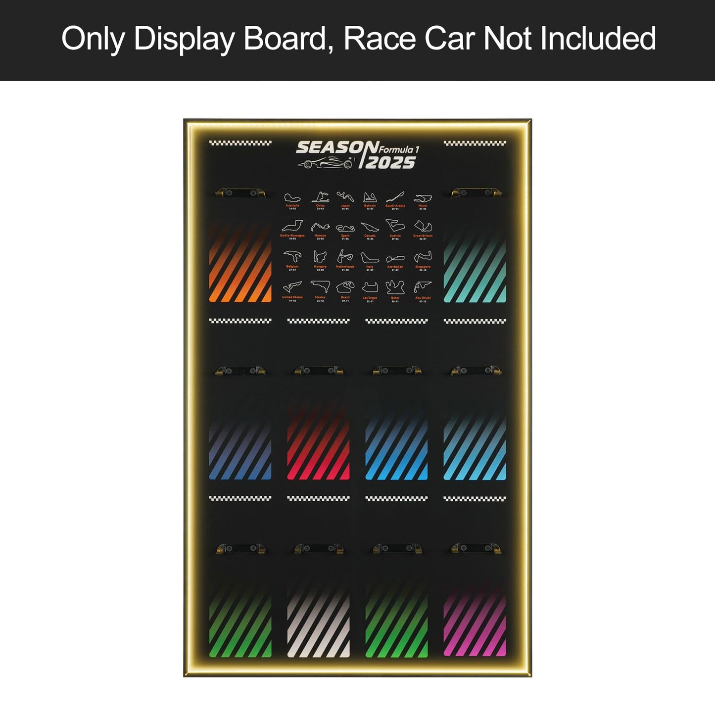 NAOCARD Display Wallboard with RGB LED Lights for Lego Speed Champions Race Car Collector's Pack,Wall Mount for 77242-77251 Collectible Model Car Kit (Car Not Included)