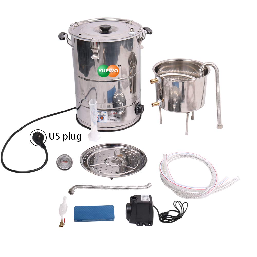YUEWO 110V Electric Heating Automatic Alcohol Still Water Distiller Whiskey Barrel Wine Making Kit for Home Countertop for DIY Vodka Alcohol Distilled Water