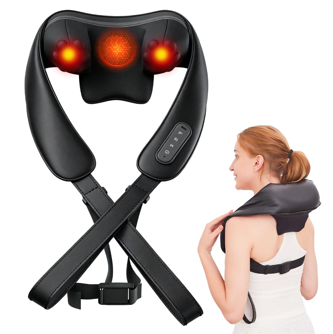 ETBOBDE Neck Massager with Heat Cordless Electric Shiatsu Neck and Shoulder Massager for Pain Relief Deep Tissue Lower Back Massage, Chair Office Home Car Gift