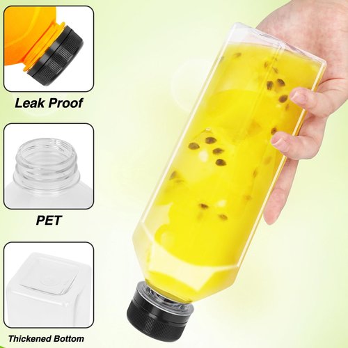 16 oz Plastic Juice Bottles 128 Pack Empty Plastic Water Bottles with Caps, Bulk Sell Reusable Clear Beverage Containers for Drinking, Juicing, Smoothie, Water with 2 Brushes, 2 Funnels, 128 Stickers