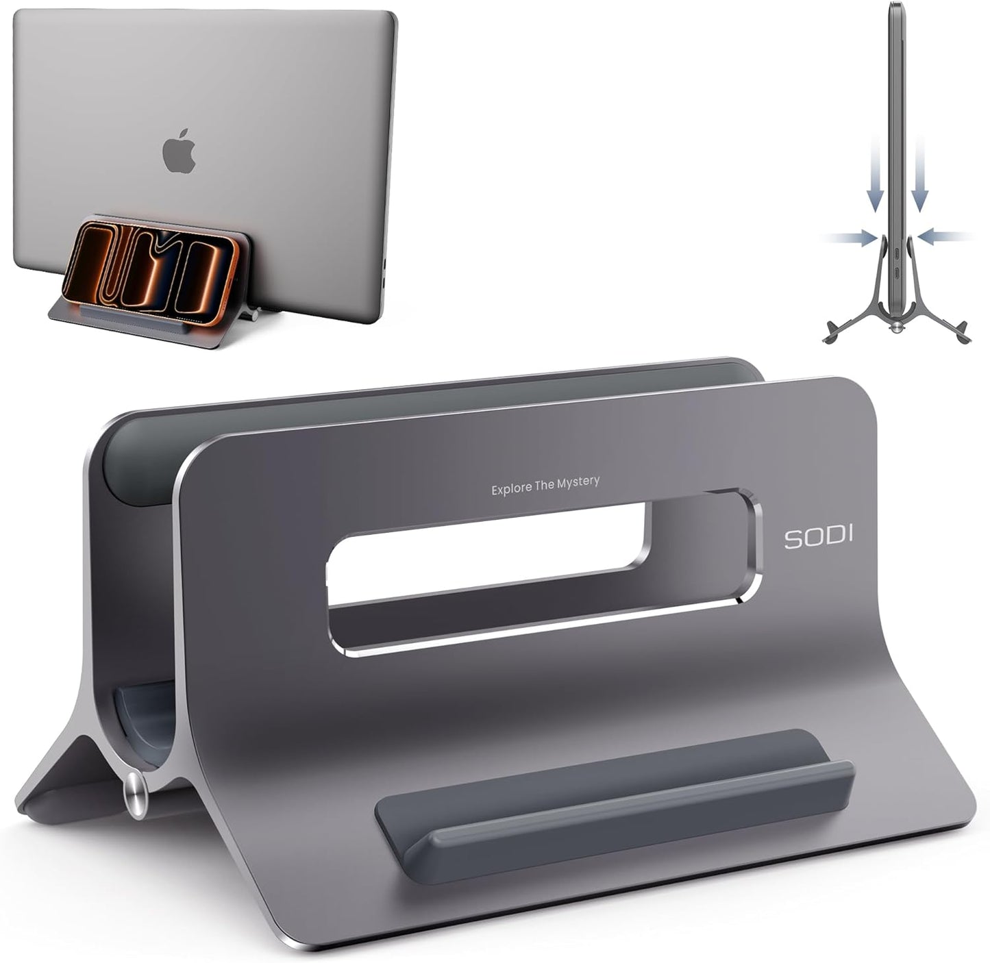 SODI Vertical Laptop Stand for Desk, Gravity Auto Lock MacBook Stand, Aluminum Laptop Holder Vertical Compatible